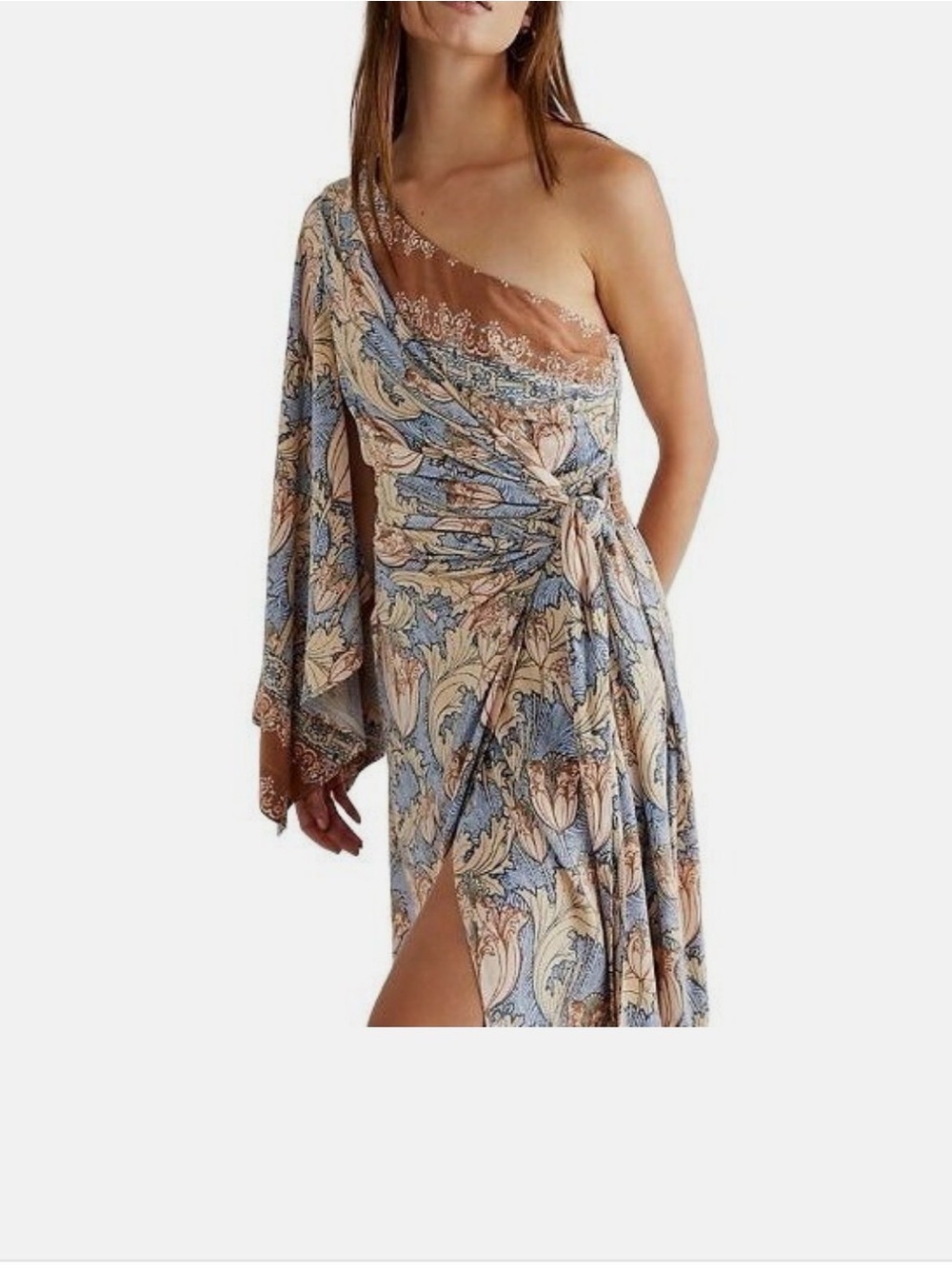 Free People Pardon My French Maxi Brown Blue One Shoulder Dress